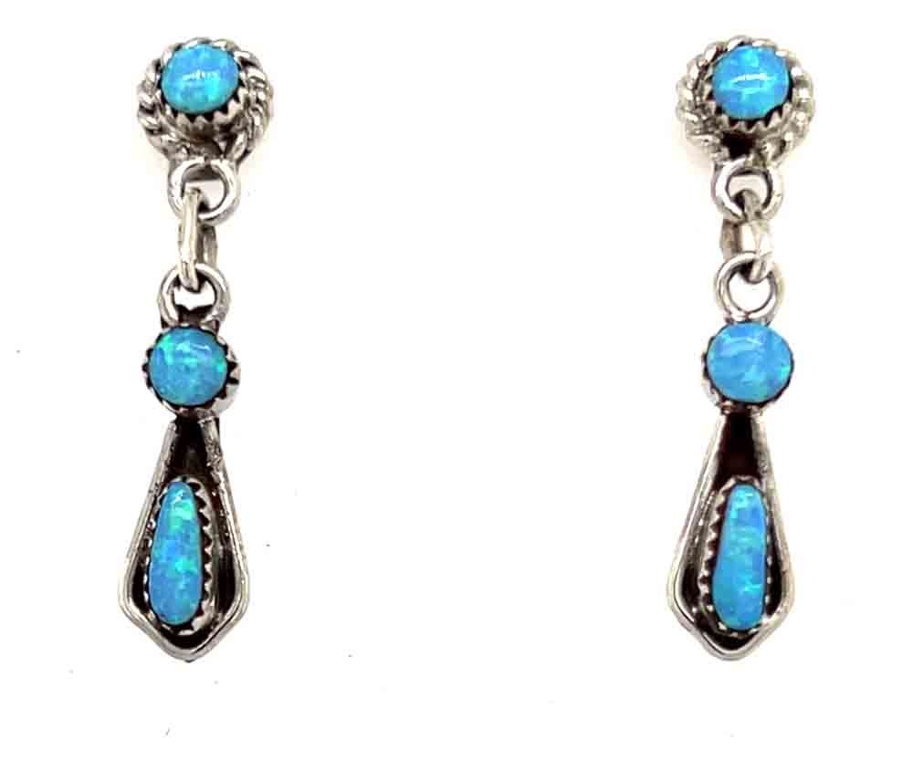 SILVER BLUE TRIPLE OPAL EARRINGS - ZUNI -SWAIN CHARLIE