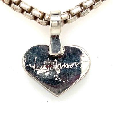 SILVER BLUE OPAL INLAY HEART PENDANT - NAVAJO -LORETTA JOHNSON