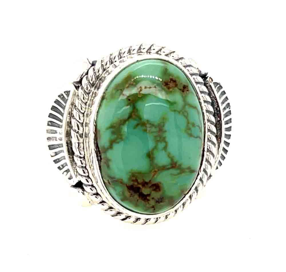 SILVER TURQUOISE - SONORAN GOLD MINE RING - NAVAJO - ABEL TOLEDO - SIZE 9.5