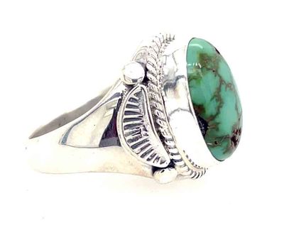 SILVER TURQUOISE - SONORAN GOLD MINE RING - NAVAJO - ABEL TOLEDO - SIZE 9.5