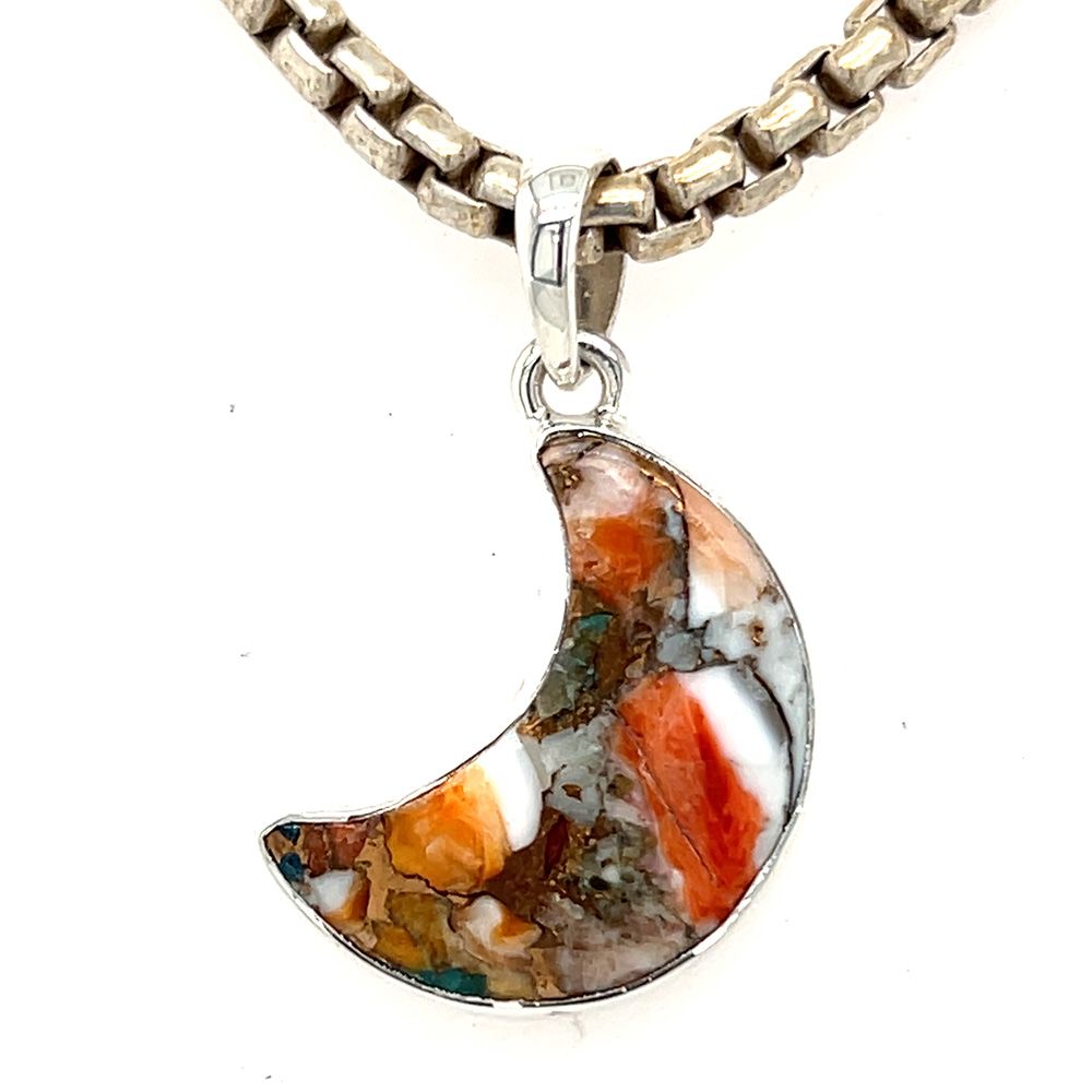 SILVER SPINY OYSTER  CRESCENT MOON PENDANT