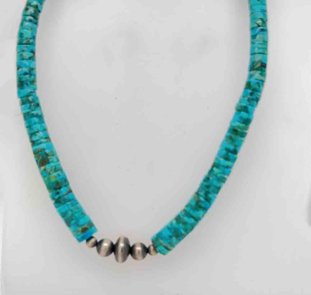 SILVER NAVAJO PEARLS &amp; TURQUOISE NECKLACE -  NAVAJO - CHARLENE LITTLE