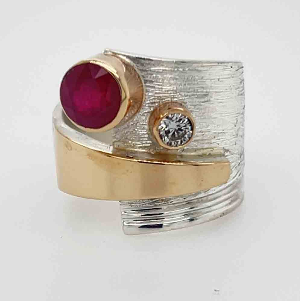 SILVER/14K RUBY &amp; DIAMOND WRAP RING - SIZE 8.5