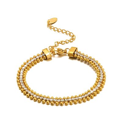 GOLD STAINLESS CZ &amp; BEADED EDGE BRACELET