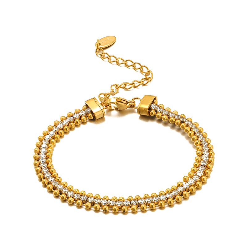 GOLD STAINLESS CZ &amp; BEADED EDGE BRACELET