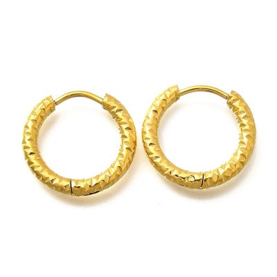 GOLD STAINLESS HOOP TEXTURED HUGGIE EARRINGS