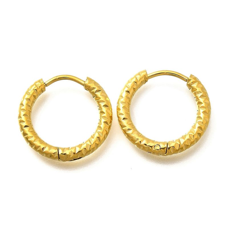 GOLD STAINLESS HOOP TEXTURED HUGGIE EARRINGS