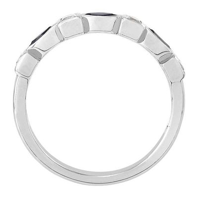 SILVER BLUE &amp; WHITE LAB-GROWN SAPPHIRE RING - SIZE 7