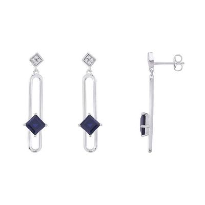 SILVER DIAMONDS &amp; LAB GROWN SAPPHIRE EARRINGS