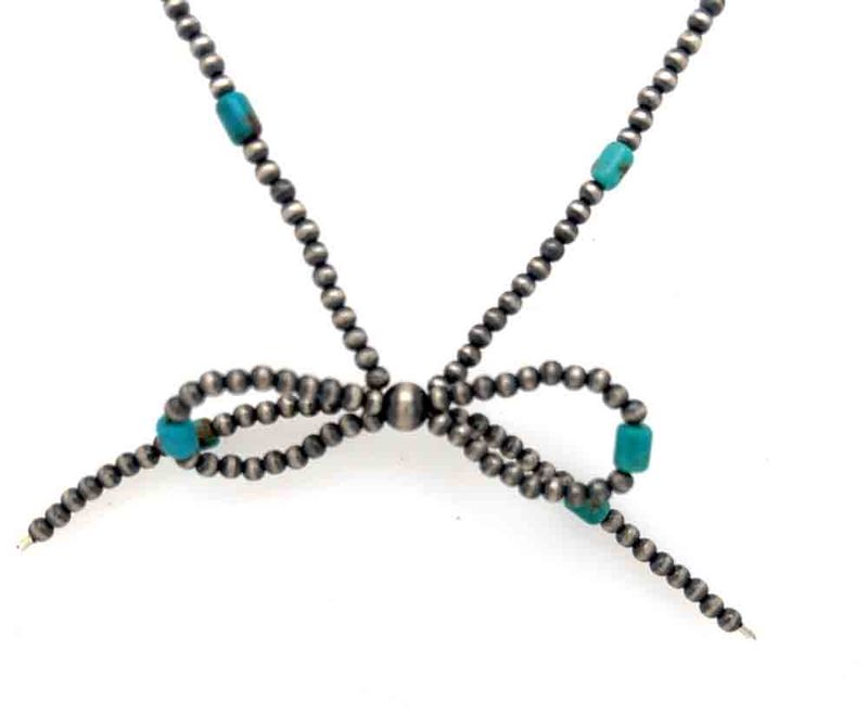 SILVER &amp; TURQUOISE BOW-TIE NAVAJO PEARLS NECKLACE - JAN MARINO