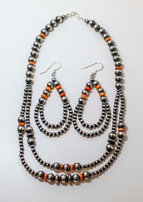 SILVER 16&quot; NAVAJO PEARL &amp; SPINY OYSTER NECKLACE &amp; EARRING SET-JAN MARIANO