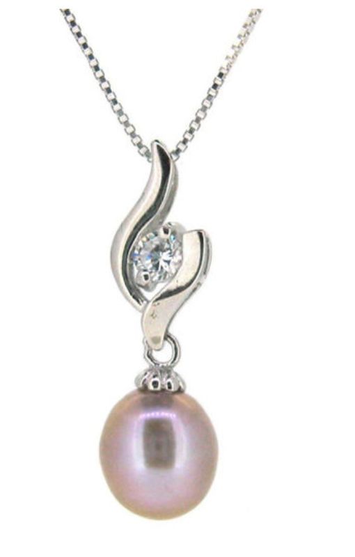 SILVER PEARL &amp; CZ NECKLACE