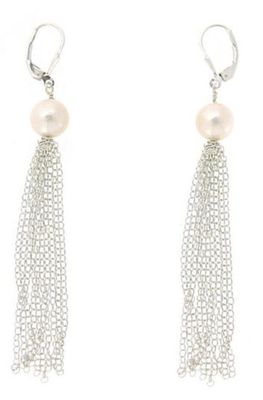 SILVER PEARL CHAIN TASSEL EARRINGS