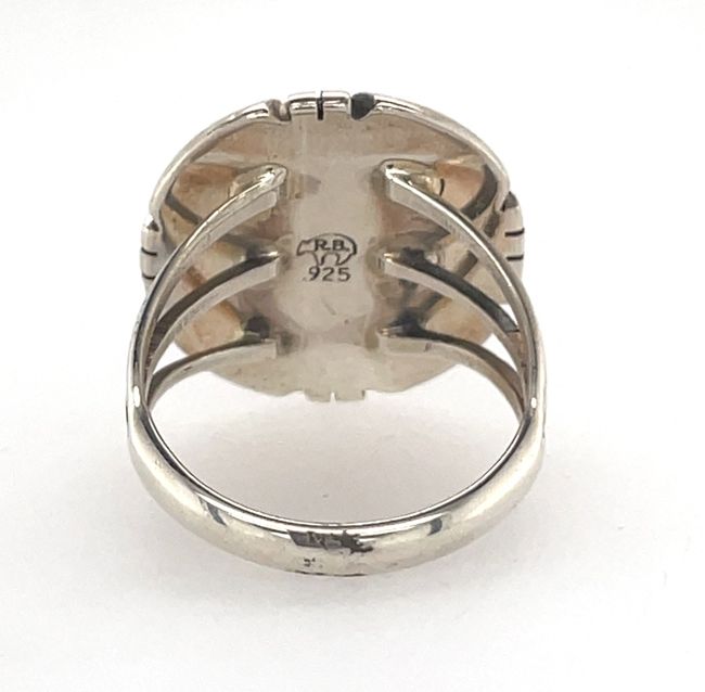 SILVER TURQUOISE RING - NAVAJO - SAMUEL YELLOWHAIR SIZE 8.5