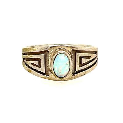 SILVER OPAL RING NAVAJO-JULIUS BURBANK - SIZE 5.5