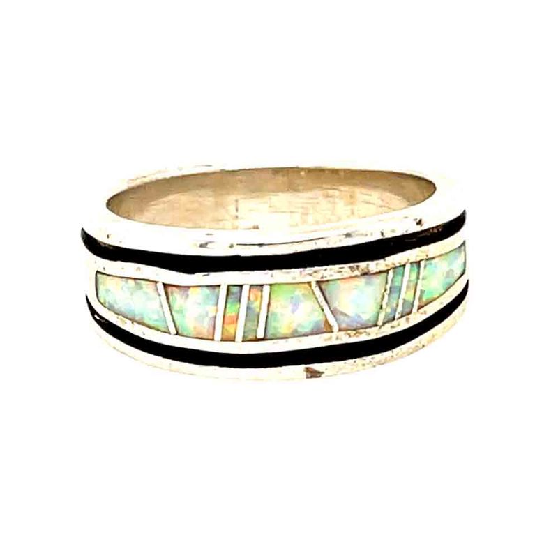 SILVER OPAL INLAY RING- NAVAJO-JOAN CHARLIE-7.5