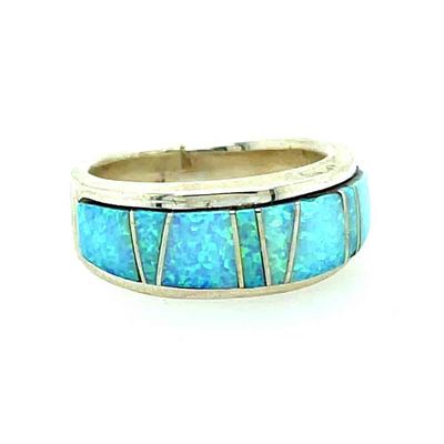 SILVER WHITE OPAL INLAY RING-NAVAJO-JOAN CHARLIE-6.5 SILVER WHITE OPAL INLAY RING-NAVAJO-JOAN CHARLIE-6.5