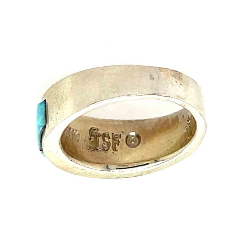 SILVER WHITE OPAL INLAY RING-NAVAJO-JOAN CHARLIE-6.5