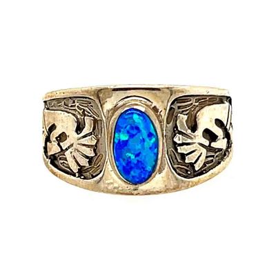 SILVER BLUE OPAL KOKOPELLI RING-NAVAJO-JULIUS BURBANK-6.5 SILVER BLUE OPAL KOKOPELLI RING-NAVAJO-JULIUS BURBANK-6.5
