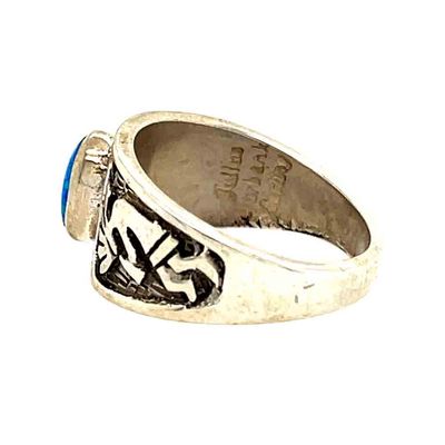 SILVER BLUE OPAL KOKOPELLI RING-NAVAJO-JULIUS BURBANK-6.5