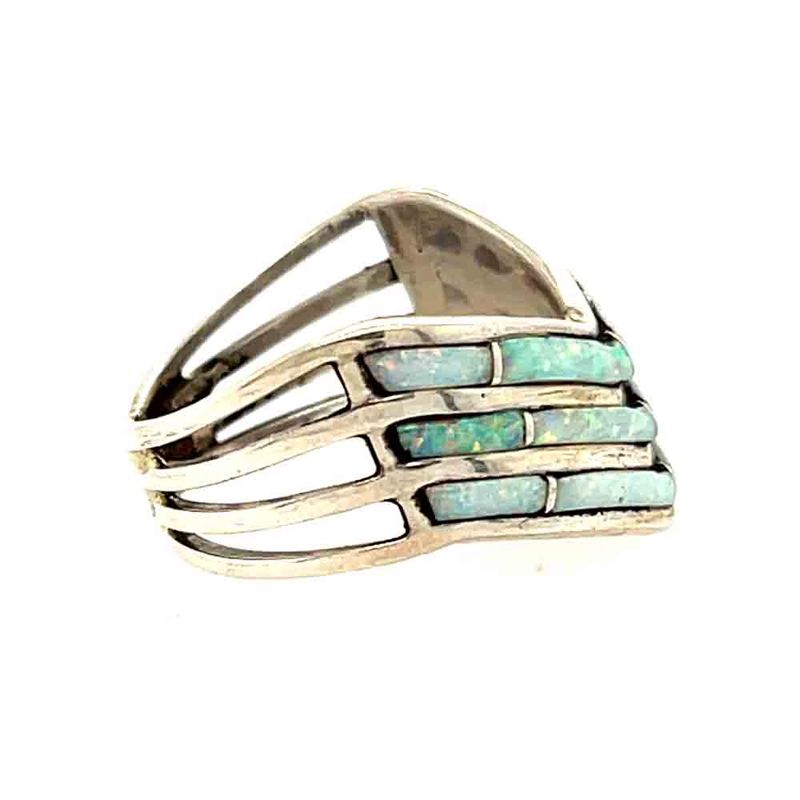 SILVER OPAL INLAY CHEVRON RING- NAVAJO-DEBBIE LIVINGSTON-7.5