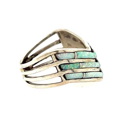 SILVER OPAL INLAY CHEVRON RING- NAVAJO-DEBBIE LIVINGSTON-7.5