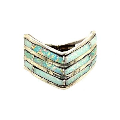 SILVER OPAL INLAY CHEVRON RING- NAVAJO-DEBBIE LIVINGSTON-7.5 SILVER OPAL INLAY CHEVRON RING- NAVAJO-DEBBIE LIVINGSTON-7.5