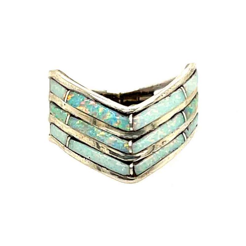 SILVER OPAL INLAY CHEVRON RING- NAVAJO-DEBBIE LIVINGSTON-7.5