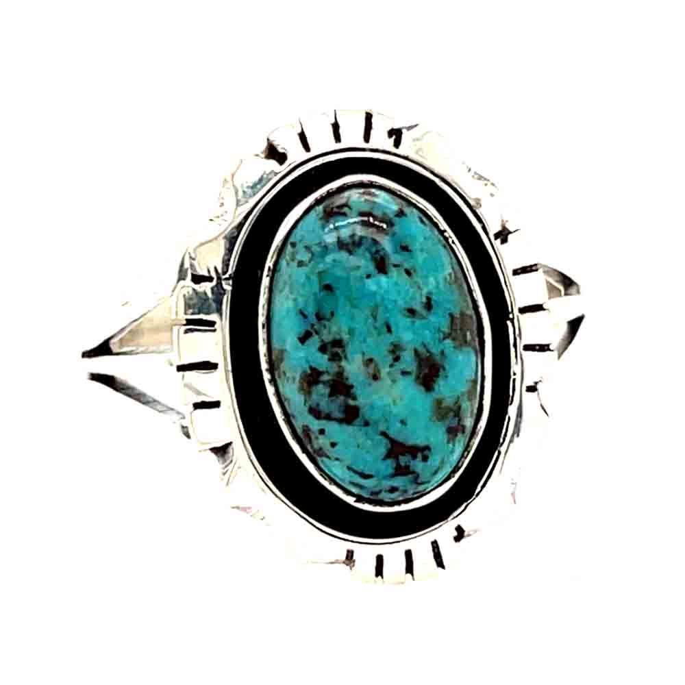 SILVER OVAL TURQUOISE RING-NAVAJO-AMOS BEGAY-9