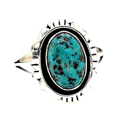 SILVER OVAL TURQUOISE RING-NAVAJO-AMOS BEGAY-9 SILVER OVAL TURQUOISE RING-NAVAJO-AMOS BEGAY-9