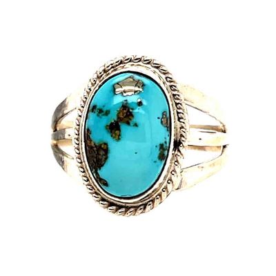SILVER OVAL TURQUOISE RING-NAVAJO-ALICE SANDERS-8 SILVER OVAL TURQUOISE RING-NAVAJO-ALICE SANDERS-8