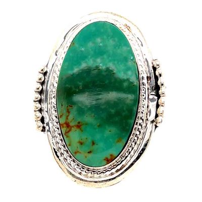 SILVER OVAL TURQUOISE RING-NAVAJO-SHARON MCCARTHY-8 SILVER OVAL TURQUOISE RING-NAVAJO-SHARON MCCARTHY-8