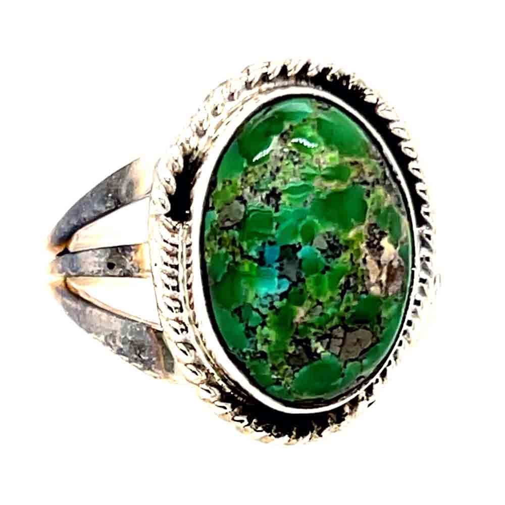 SILVER OVAL TURQUOISE RING-NAVAJO-ALICE SANDERS-6