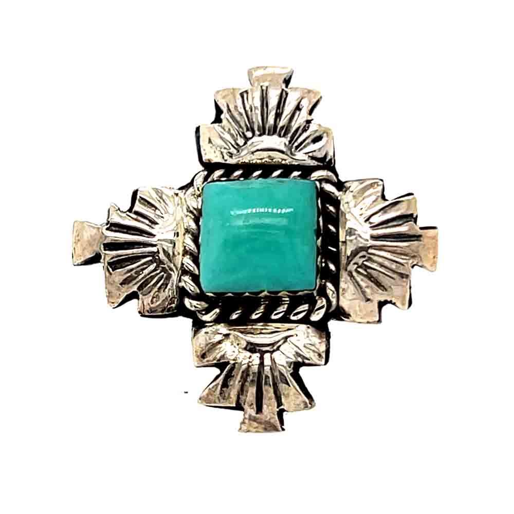 SILVER SQUARE TURQUOISE RING-NAVAJO-DOROTHY LEE-9