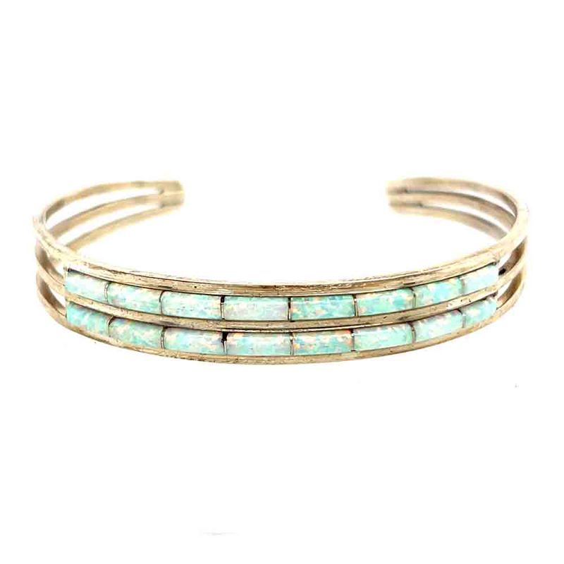 SILVER OPAL INLAY CUFF BRACELET-ZUNI-ANSOM WALLACE