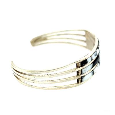 SILVER WHITE BRACELET INLAY CUFF BRACELET-NAVAJO-JAMIE JOHNSON