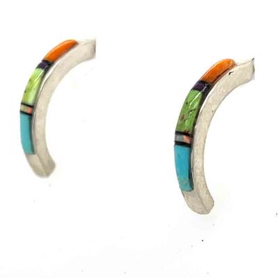 SILVER MULTI STONE 1/2 HOOP EARRINGS-NAVAJO-LAURA LINCOLN