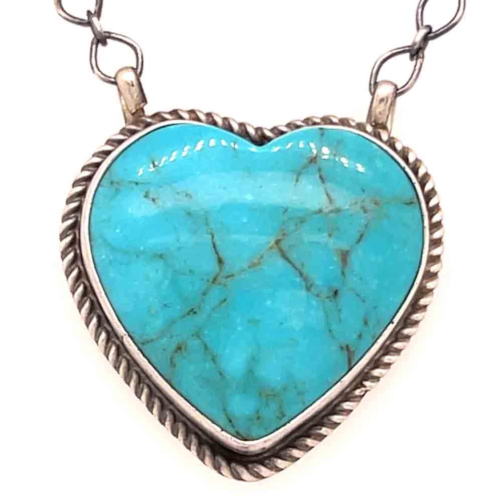 SILVER TURQUOISE HEART NECKLACE NAVAJO - ANTIONETTE MART