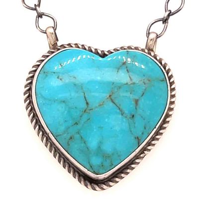 SILVER TURQUOISE HEART NECKLACE NAVAJO - ANTIONETTE MART
