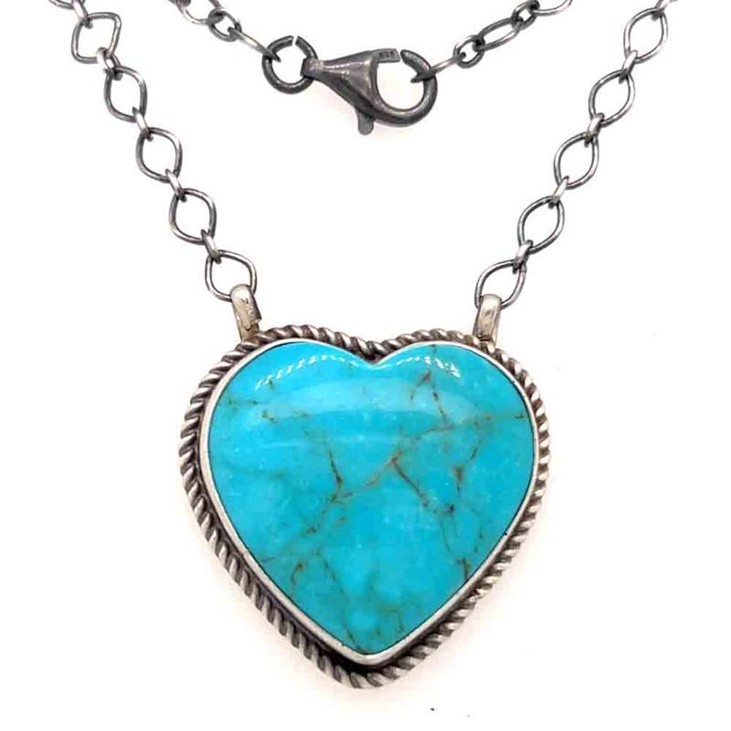 SILVER TURQUOISE HEART NECKLACE NAVAJO - ANTIONETTE MART