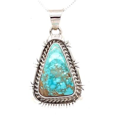 SILVER TRIANGLE TURQUOISE NECKLACE-NAVAJO-LARRY YAZZIE