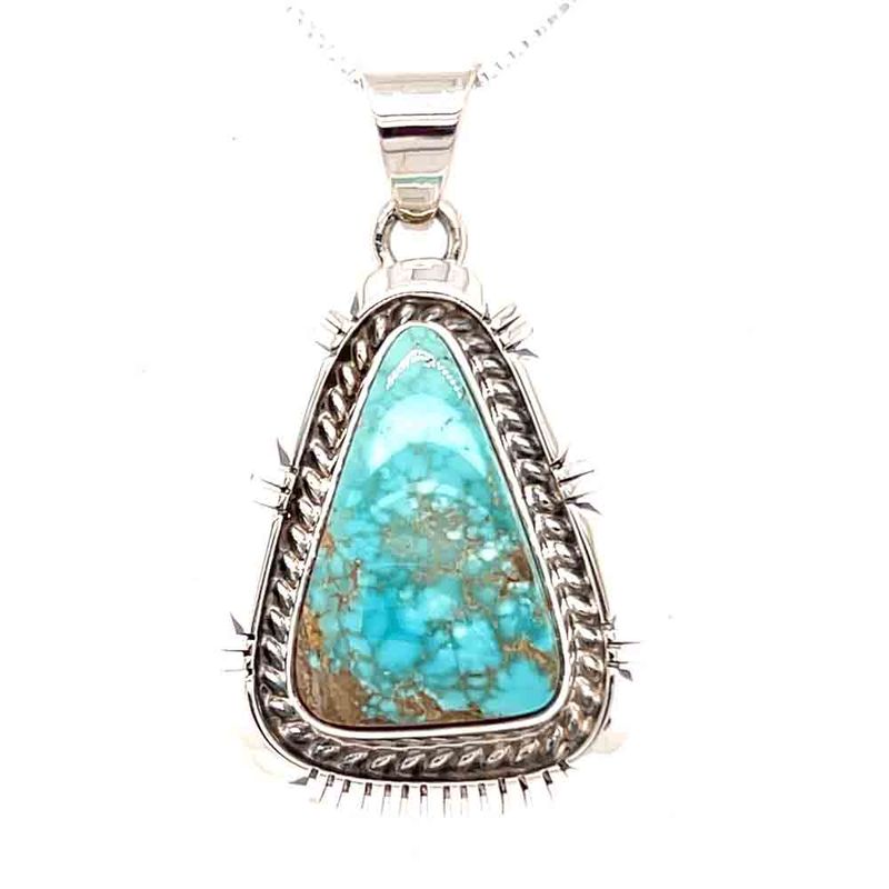 SILVER TRIANGLE TURQUOISE NECKLACE-NAVAJO-LARRY YAZZIE