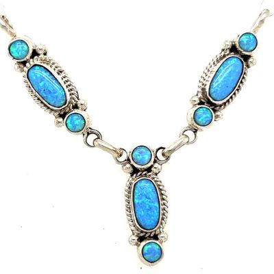 SILVER BLUE OPAL NECKLACE-NAVAJO-VERLEY BETONE