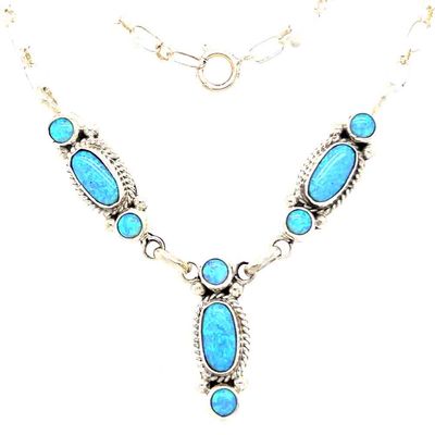SILVER BLUE OPAL NECKLACE-NAVAJO-VERLEY BETONE