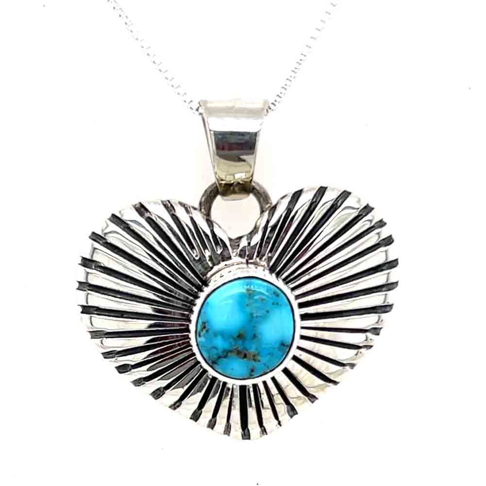 SILVER HEART W/TURQUOISE NECKLACE-NAVAJO-ALLEN LEE