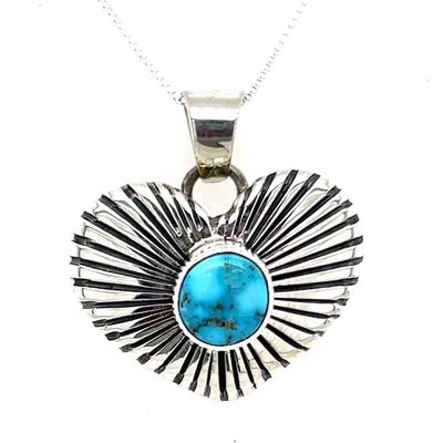 SILVER HEART W/TURQUOISE NECKLACE-NAVAJO-ALLEN LEE