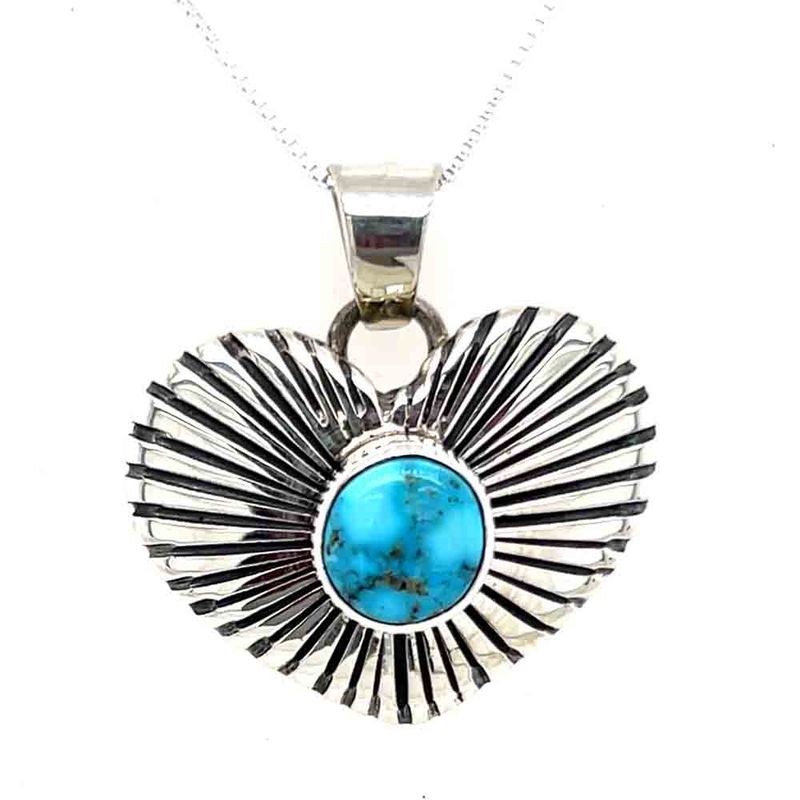 SILVER HEART W/TURQUOISE NECKLACE-NAVAJO-ALLEN LEE
