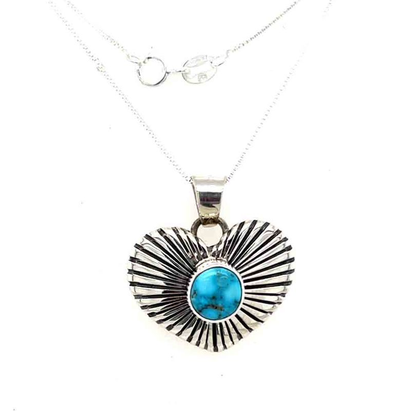 SILVER HEART W/TURQUOISE NECKLACE-NAVAJO-ALLEN LEE