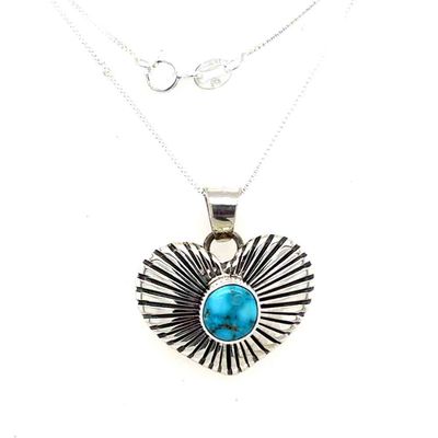 SILVER HEART W/TURQUOISE NECKLACE-NAVAJO-ALLEN LEE