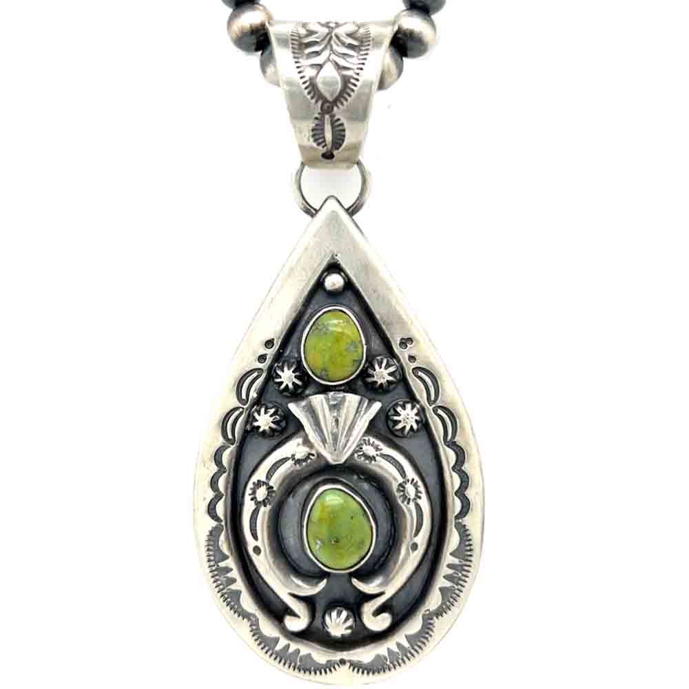 SILVER TEARDROP W/TURQUOISE NECKLACE-NAVAJO-VERLEY BETONE